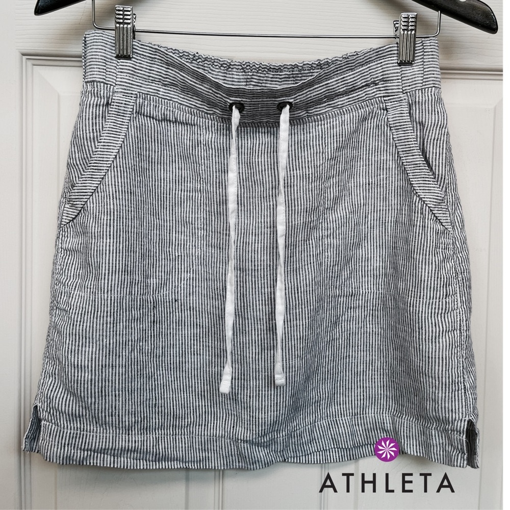 Athleta Pinstriped Mini Coastal Pull-OIn Linen Skirt 4